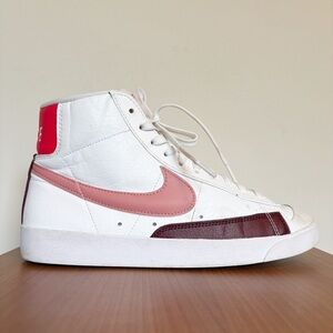 Nike Blazer Mid '77 Sneakers White Pink Burgundy Leather High Tops Women 9.5